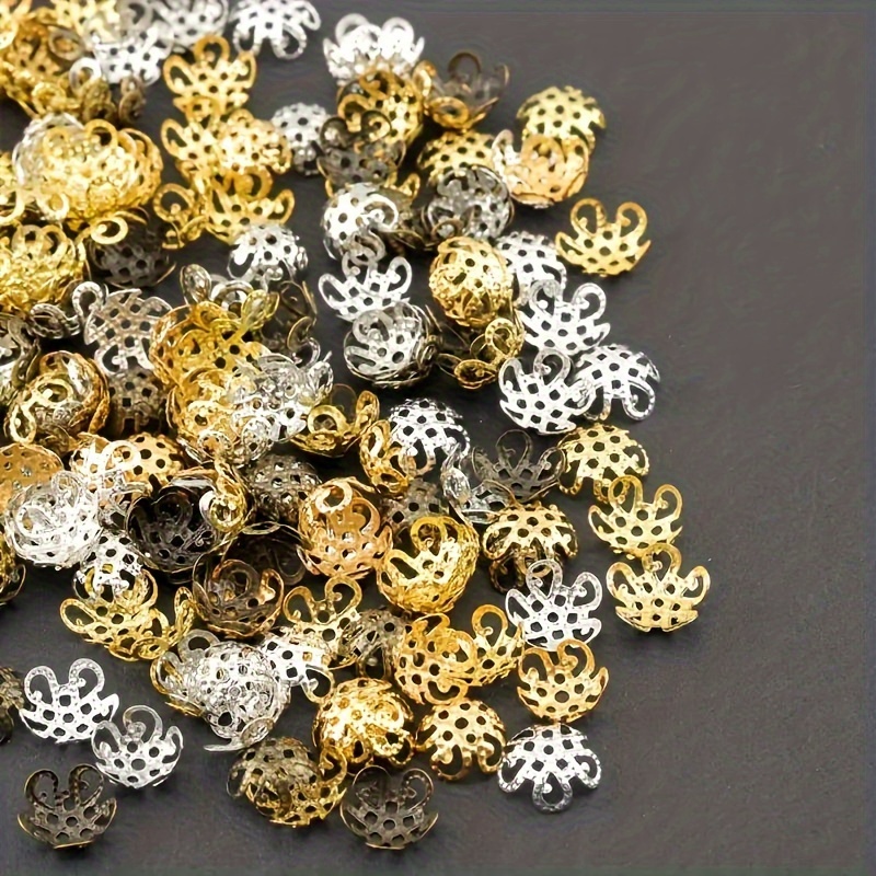 

500pcs 8mm Mixed Color Hollow Flower Metal Loose End Bead Cap, Spacer Bead, Flower Shape Container End Cap, For Diy Earring Pendant Bracelet Necklace Accessories Jewelry Making