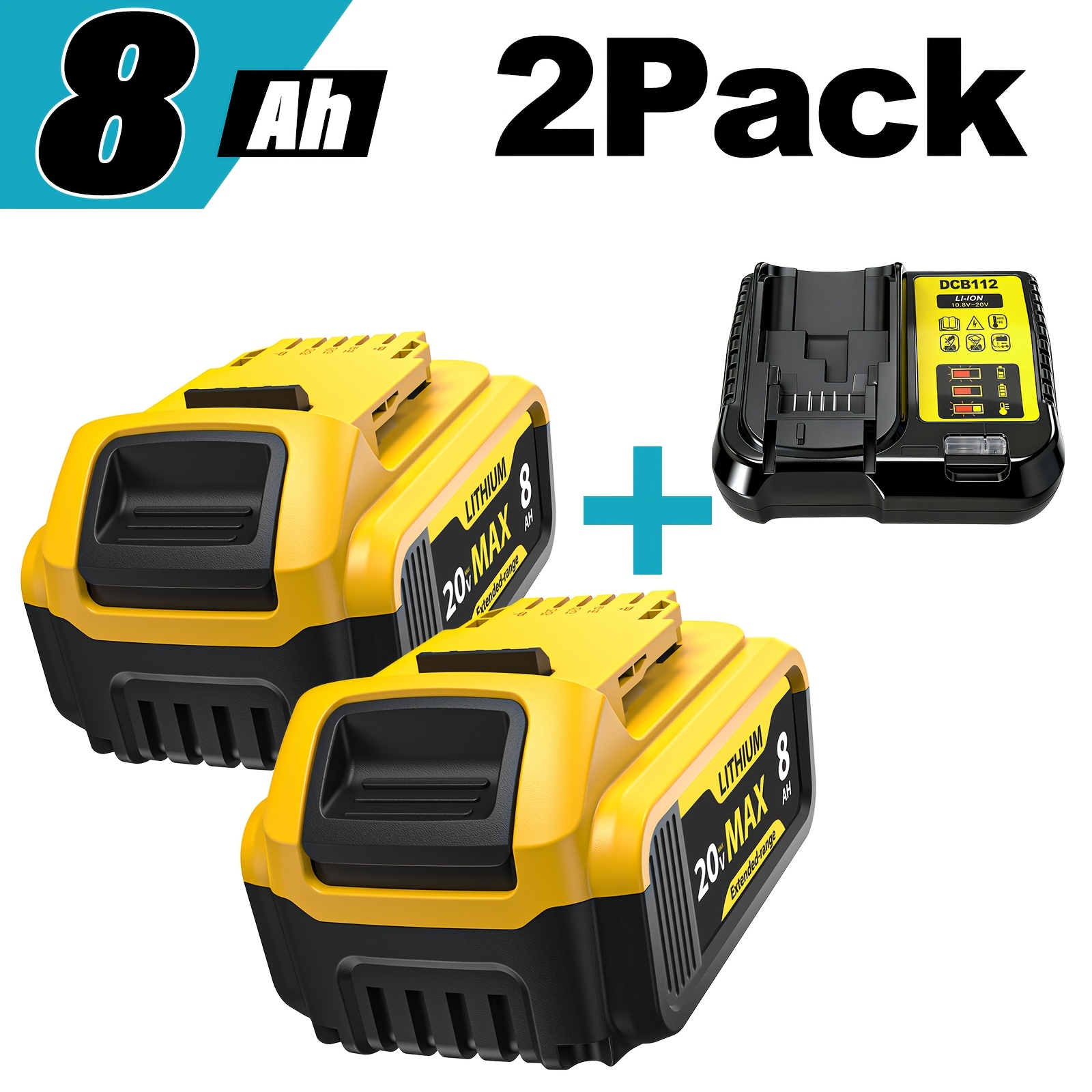 TEMU 20v Battery Charger Replacement For 20v Dcb200 Dcb206 Dcb204 Dc118 Dcb112 Lithium-ion Charger Kit Replace For Dcb101 Dcb105 +2pack 8.0ah Dcb200