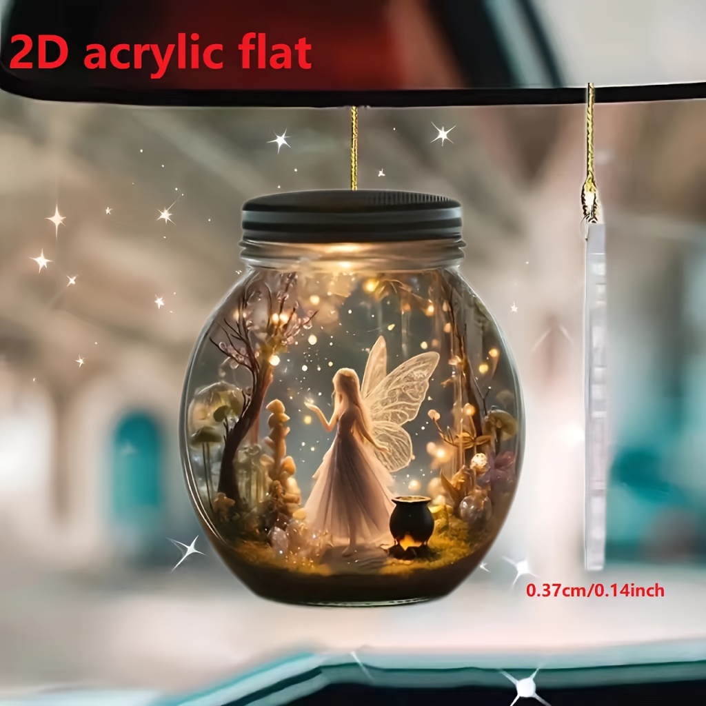 

1pc, 2d Acrylic Beautiful Jar Fairy Car Mirror Decorative Pendant, Home Decoration Pendant, Bag Keychain Decoration, Holiday Party Small Gifts