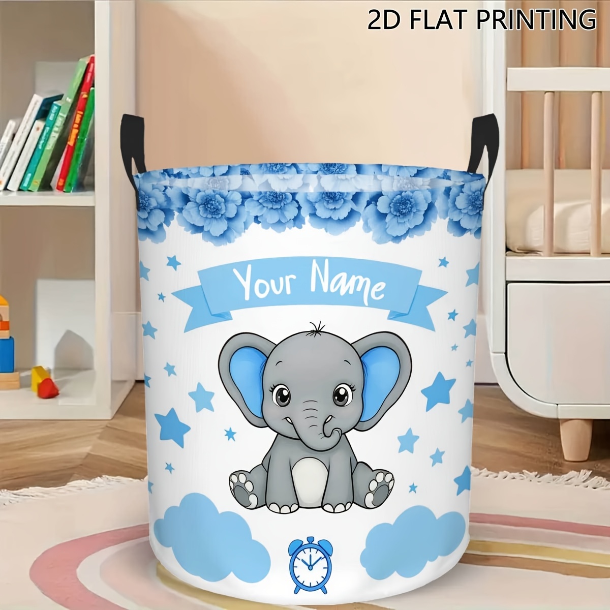TEMU 1pc Custom Elephant Storage Basket - Name/text/logo, Large Round Foldable Room Decor With Sturdy - ' Laundry Basket, Organizer, Gift For &,