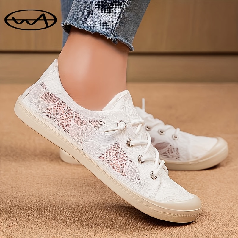 

Femmes Respirant Mesh Slip-On Sneakers, Couleur Unie, Sequin Embellissement, Bout Rond, Bas, Semelle en Caoutchouc, Tissu Haut/Intérieur/ Semelle, Chaussures d'Été Décontractées, Lavable à , -43