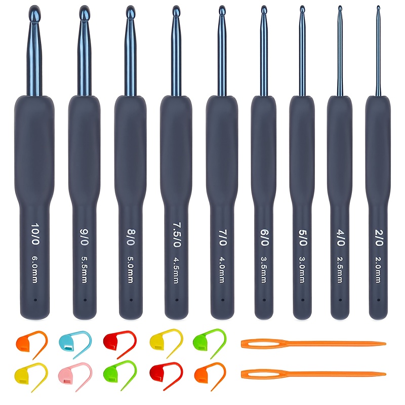 Multicolor Crochet Hook Set (pink, Red, Navy), Ergonomic Handles, Aluminum Crochet Needles With Complete Supplies For Knitting & Crochet
