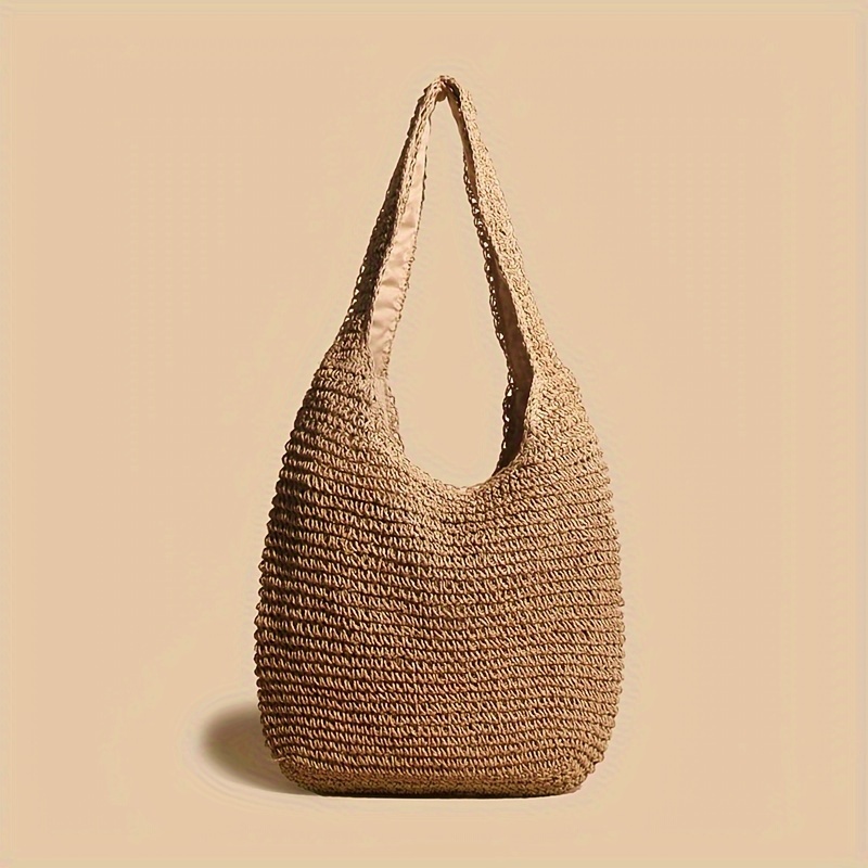 TEMU Weave Large Capacity Summer Beach Straw Tote Bag Bohemian Shoulder Bag For Women