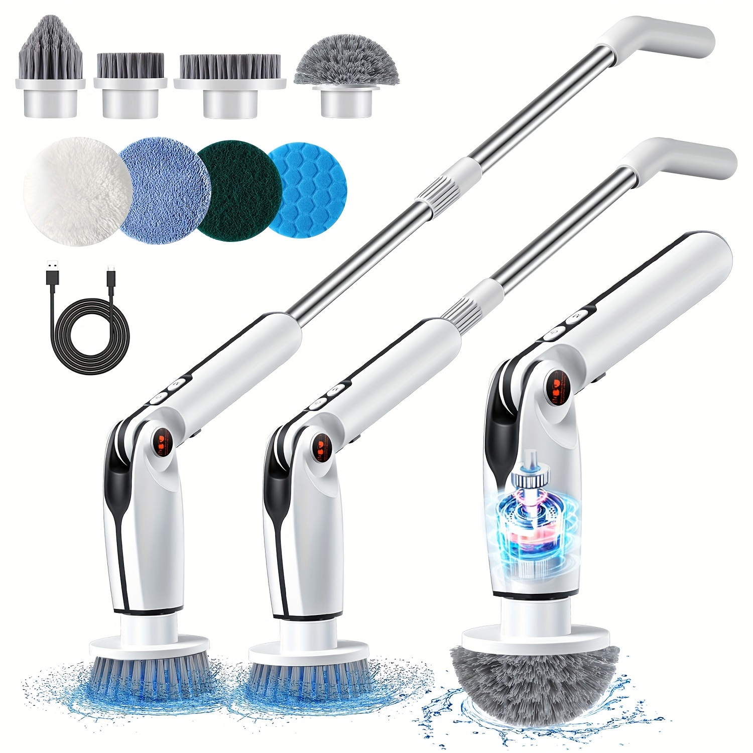 

Electric Spin Scrubber, Cordless Shower Cleaning Scrubber With 8 Replaceable Brush Heads, Power Rotating Scrub Brush With Adjustable Long Handle For Cleaning Bathroom, Bath Tub, Tile, Floor, Sink, Car