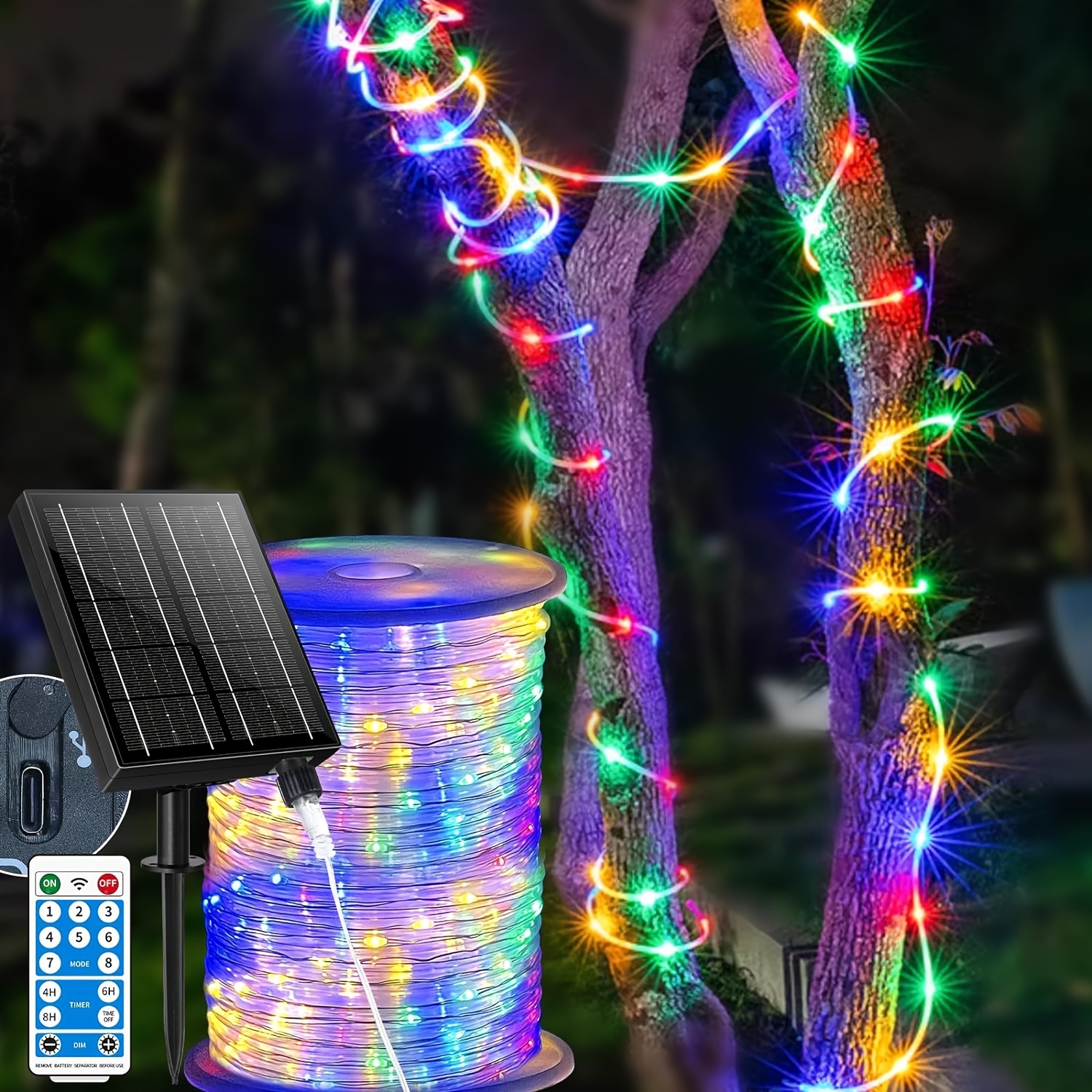 

Solar Rope Lights Outdoor 198ft 700led Tube Lights With 2400mah Type C Charging Timer 8 Modes Dimmable Twinkle Fairy String Light For Garden Yard Home Party Wedding Christmas