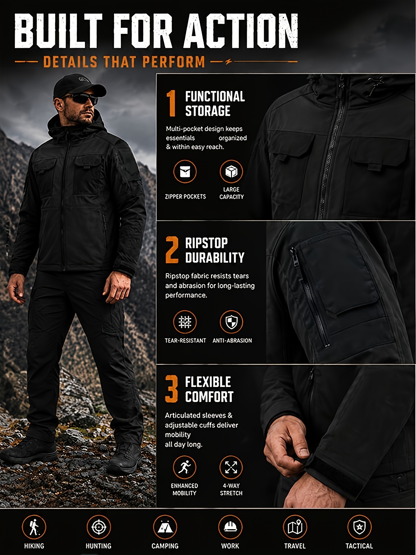 Men's Color-Block Multi-Pocket Hooded Soft Shell Jacket