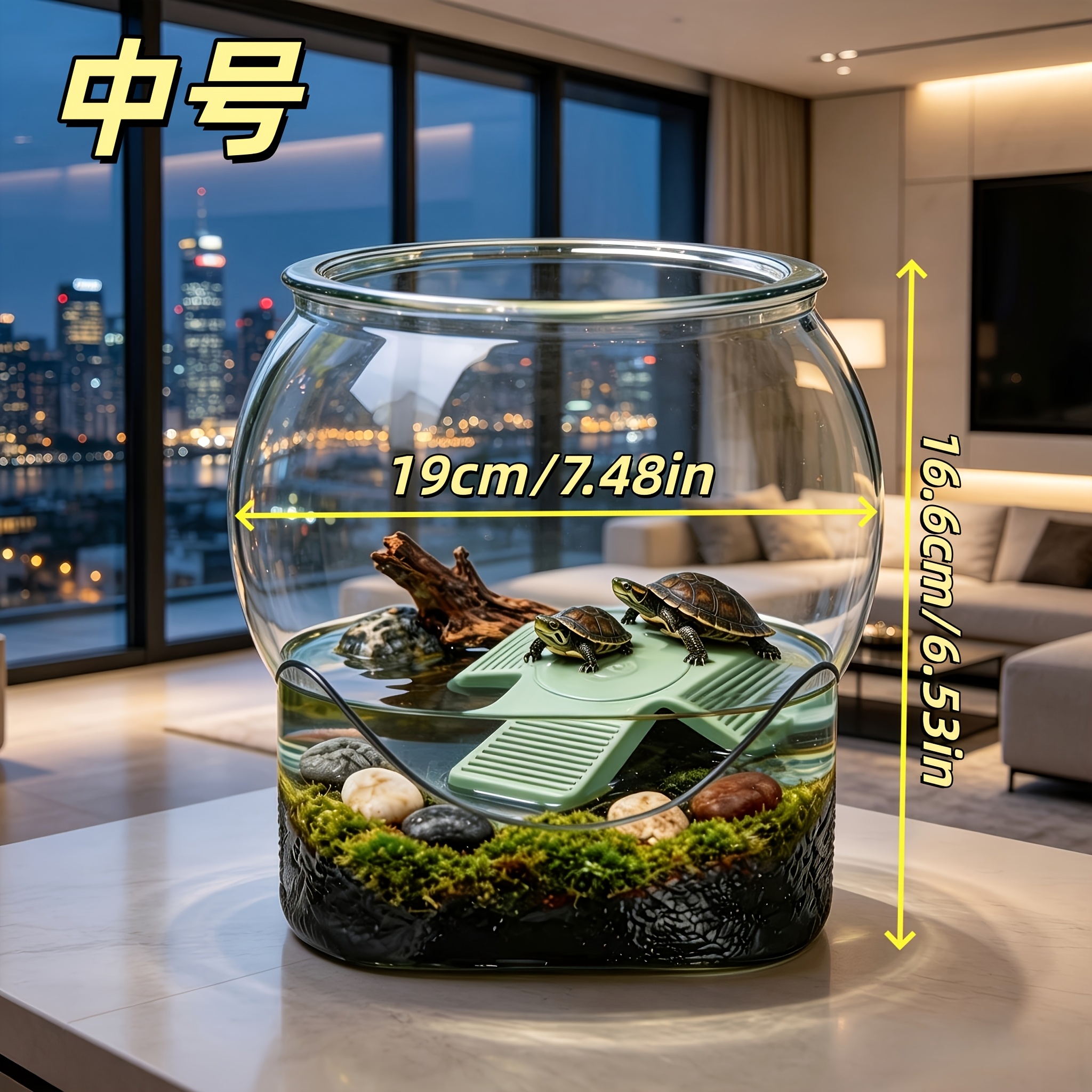 TEMU 【厚手落下防止】透明底水槽｜天然岩テクスチャ デスクトップ 水槽｜屋内/屋外 汎用 小魚/カメ飼育 デコレーション 水景