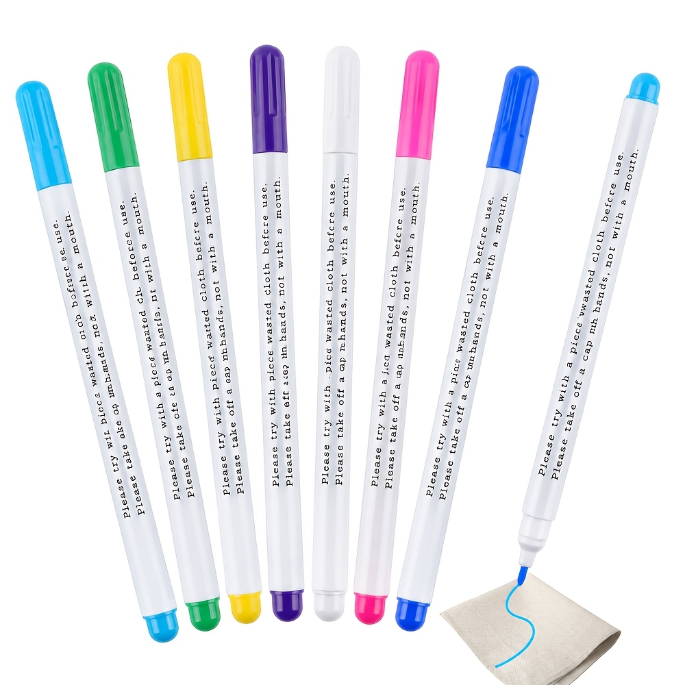 TEMU Set da 7 penne da cucito a scomparso, 7 colori di gessetti da sarto per tessuto, per tessuto autocancellabili e idrosolubili, per abbigliamento,
