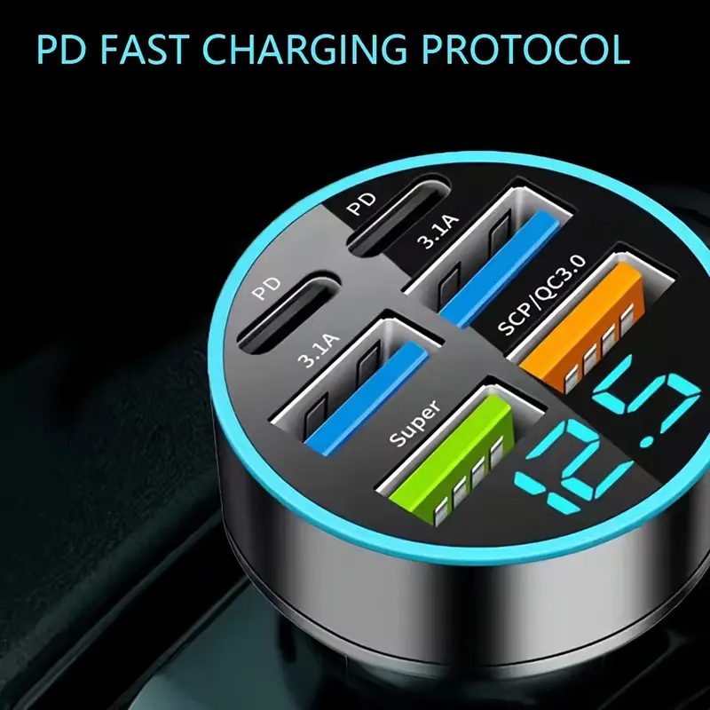 250w usb c type c car charger 6 ports super fast charging with voltage detection male to female connector car plug 36v operating voltage travel adapter for mobile phones details 2