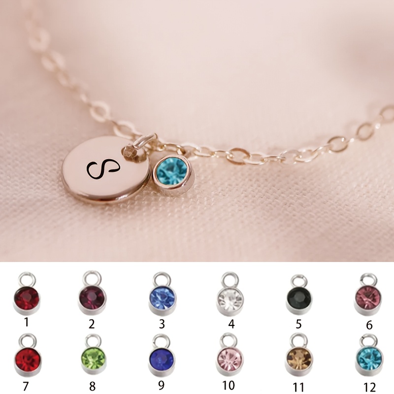 TEMU Pulsera con colgante personalizado de acero inoxidable, con 12 gemas diferentes, grabada con manuscritas, de , números, fechas . Regalo para de