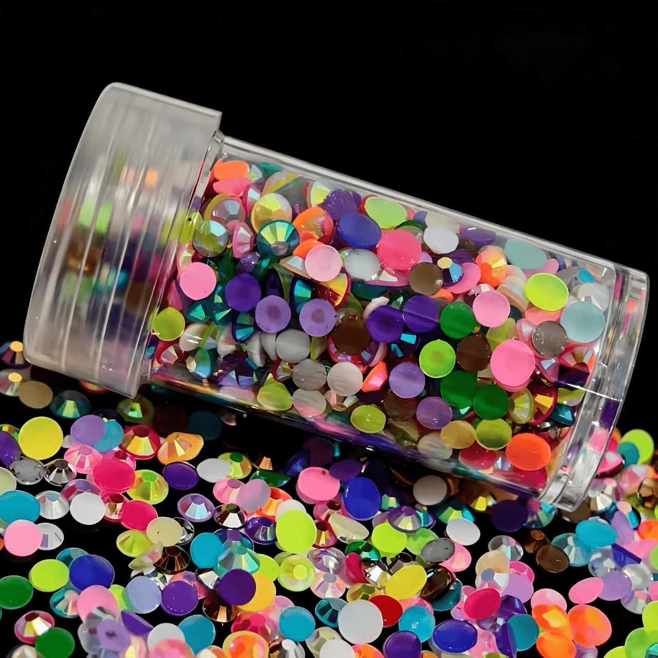 TEMU 1160 pièces de strass en résine gelée AB à dos plat de 3 mm, 25 couleurs mélangées, strass à dos plat pour tasses, bouteilles, verres, costumes