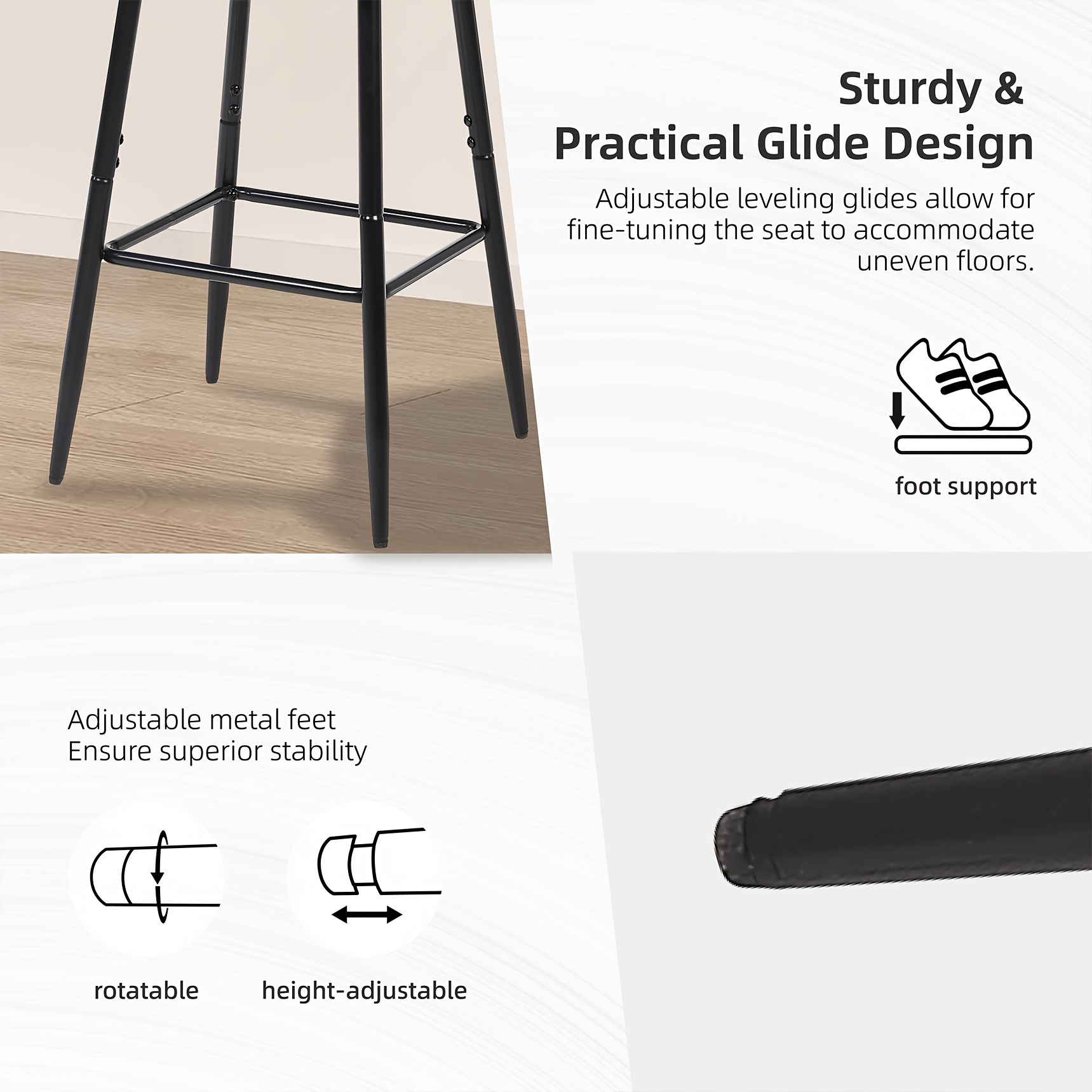 Velvet Fabric Bar Stool Set with Integrated Backrest