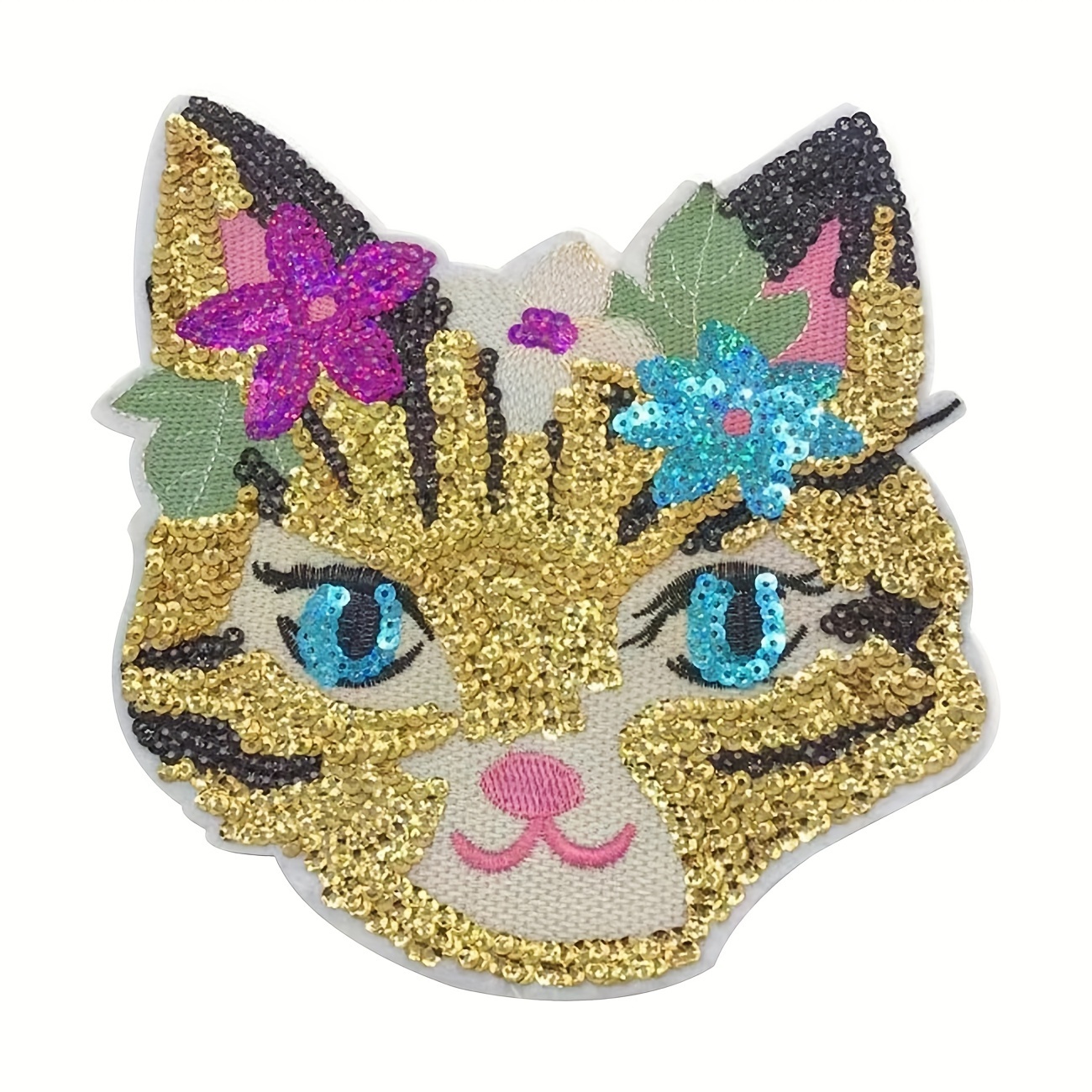 

1 Sparkling Cat Face Patch, 7.87x7.48 Inches - Sequined Applique For And Accessory Decoration