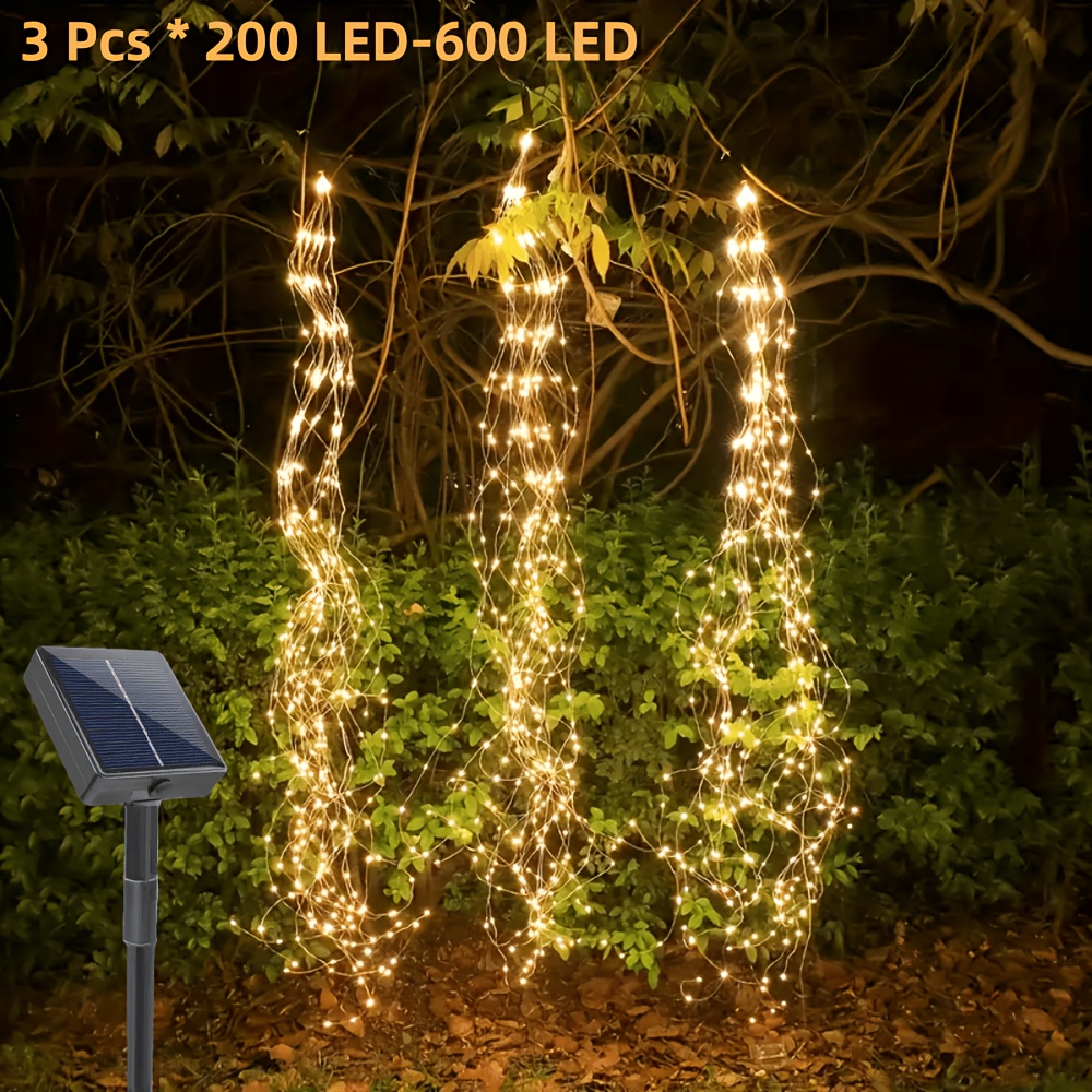 Image of 1/2/3 Pack Hanging Solar Fairy Outdoor String Lights, 8 , 200/400/600 Led Hanging Rattan Pendant Lights, Suitable For Weddings, Parties, Gardens, Courtyards, , Patios, Tents, , , Camping, Trees, Yards