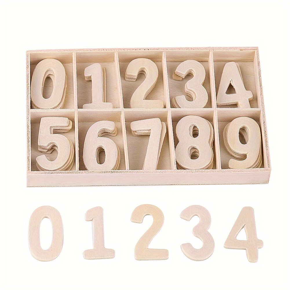 

50pcs Unfinished Wooden Numbers For Diy Scrapbooking, Arts & Crafts, Home Decor, Wedding, Birthday, Cake Embellishments - Light Yellow Wood Material