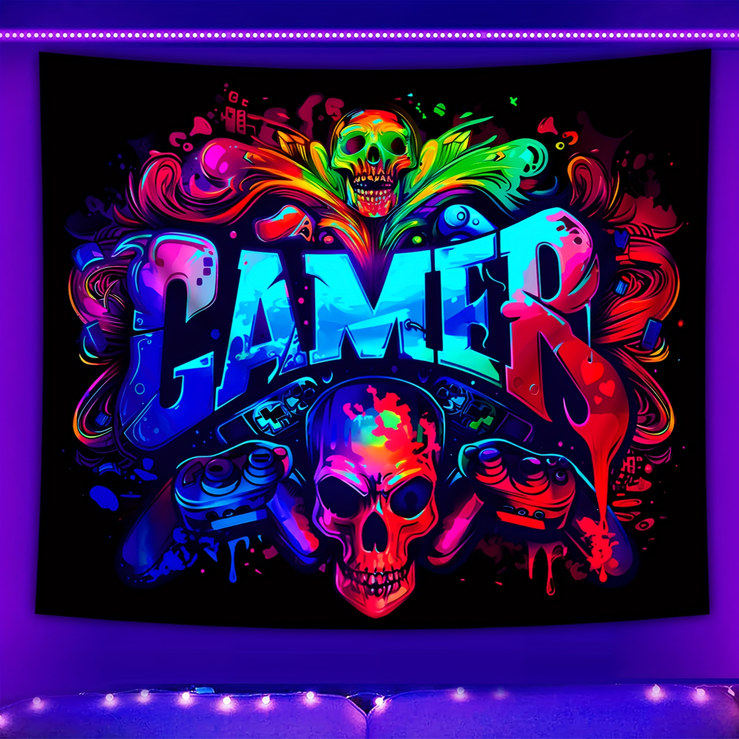 

1pc Fluorescent - , Horizontal, , , No Needed, Polyester, 90gsm, Free Installation Accessories, For Decor / / Live , For Gamers