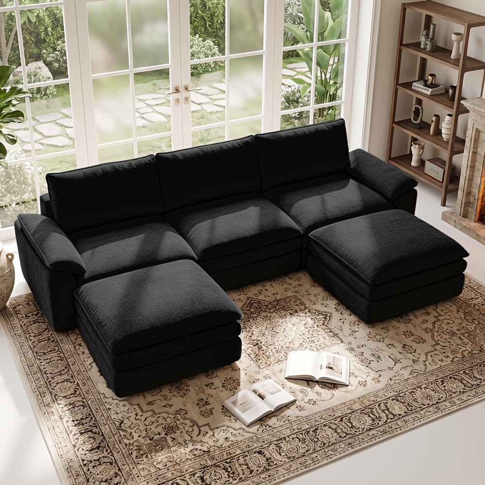 298cm Modern Sofa | No Vacuum Compressed Corduroy Multifunctional Sofa Bed, Double Movable Ottomans, Living Room/ Apartment/ Villa/ Home Theater/ Study Combination Sofa