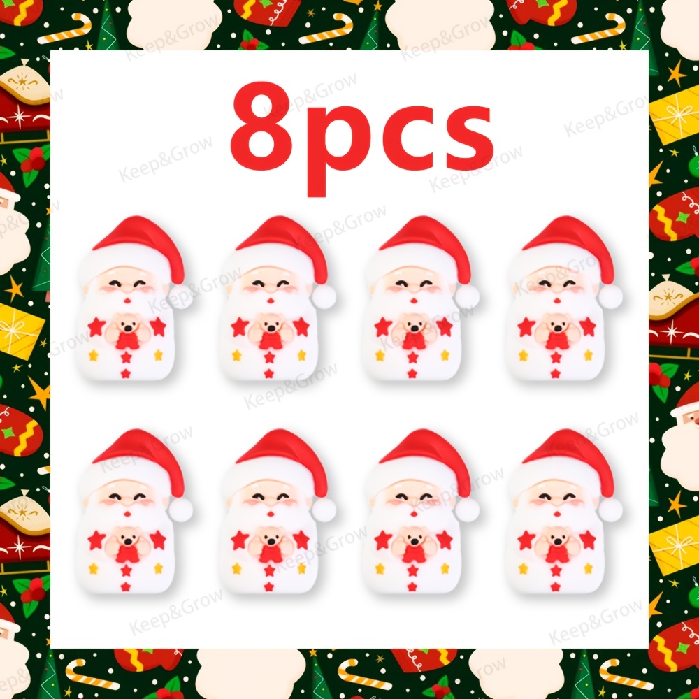 TEMU 8pcs Pompes à Houppette 3D Père Noël en Silicone Parfaites pour la Création de Bijoux Stylos Décorations Perlées Ajouts Nouveau 2026 Noël Design