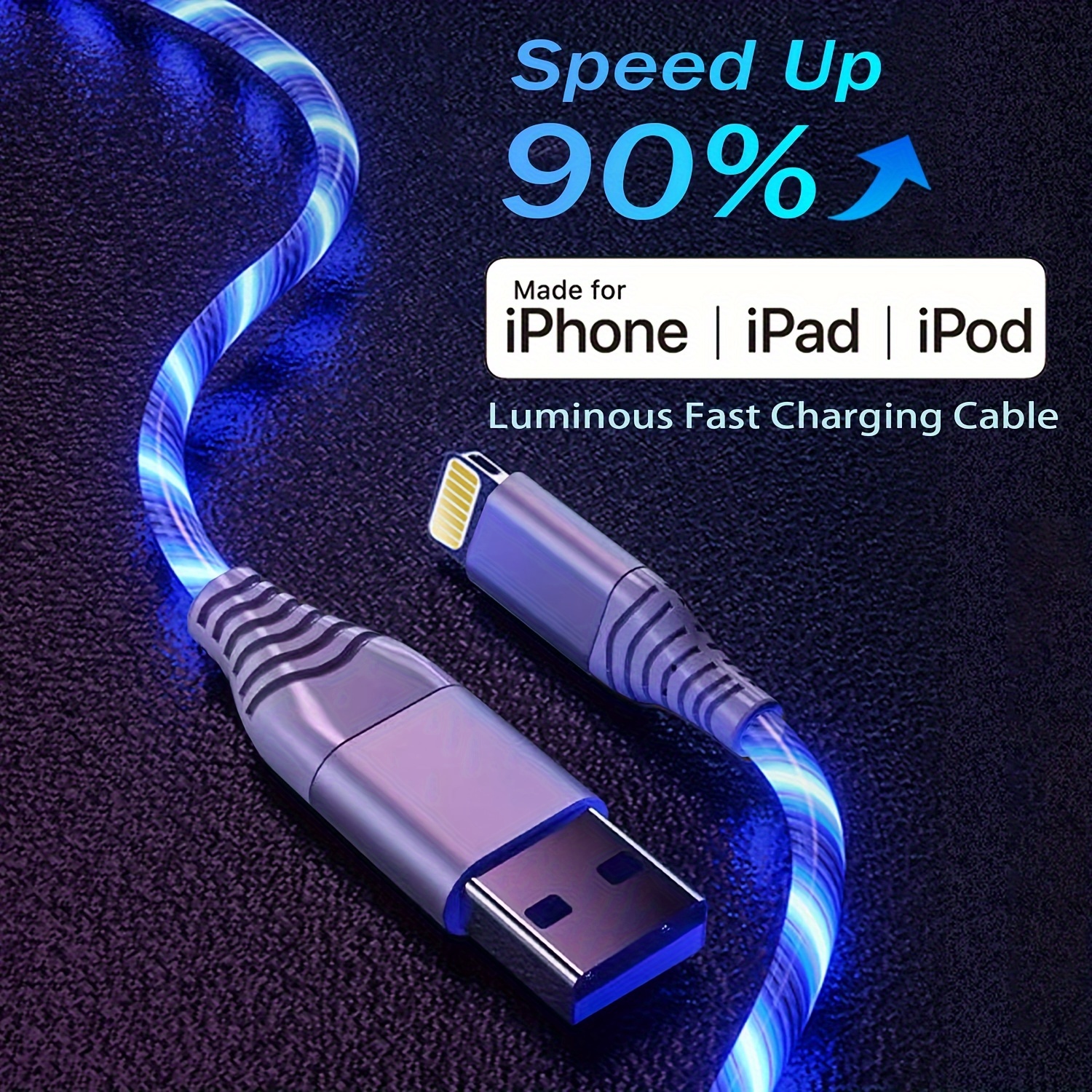

Led Light-up , Mfi Certified Usb Fast Charge Cord For 14/13/12/11 Pro Max, Xr, Xs, X, 8 Plus, 7 Plus, 6 Plus, 5s, 5c & - Durable Abs Material