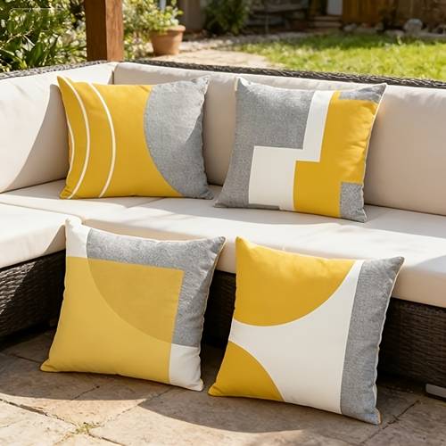 4pcs and gray geometric pattern pillowcase set sofa chair decor 100 polyester material cushion covers for home decoration pillow inserts not included double sided printed