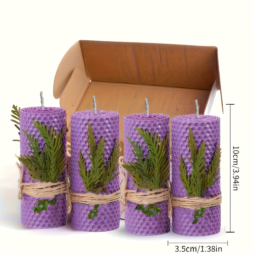 Image of A Gift Box Containing 4 Beeswax Candles, Featuring 4 Hand-rolled Cylindrical Designs, Perfect For Gifting And Home Decor, With A Honeycomb Pattern, Ideal For Gifts And Candle Displays