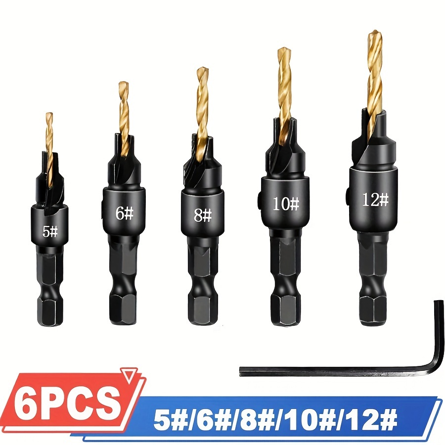 TEMU 6pcs Countersink Drill Woodworking Drill Bit Set Hand Tool Set