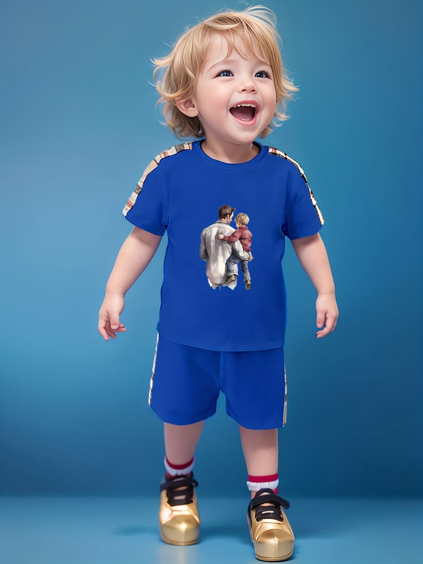 2pcs Kid Boy Solid Color Letter Print Short-sleeve 95% Cotton Tee and Elasticized Shorts Set