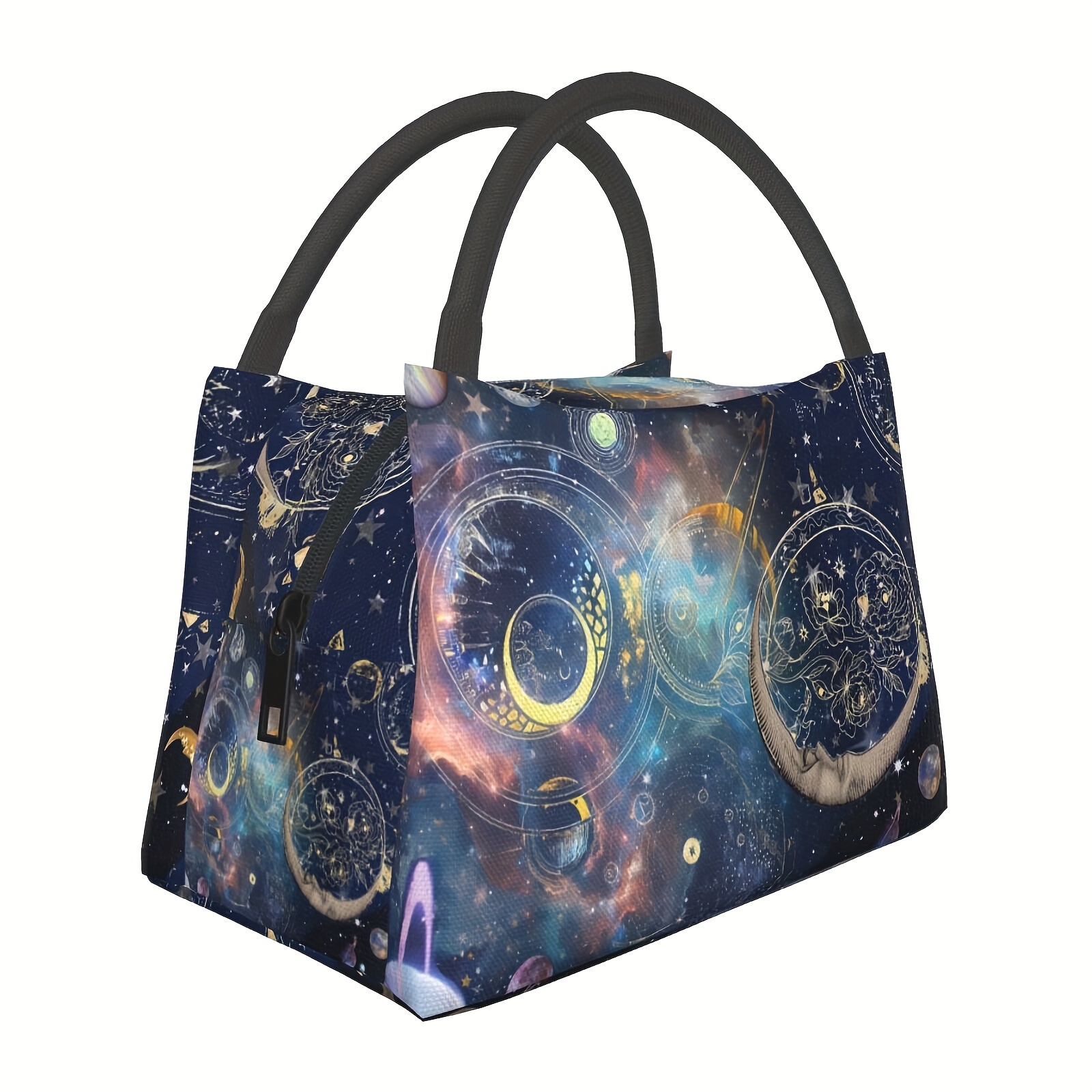 

Moon & Galaxy Printed Reusable Insulated Lunch Bag, 11x6.3x6.7in, Perfect For Camping, Beach, Family, Restaurant, Office, And Outdoor Use