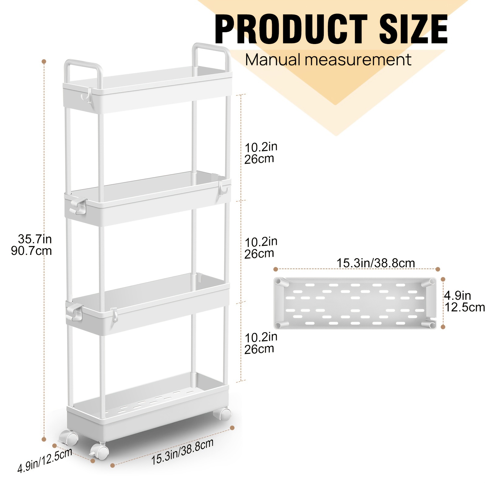 Storage Trolley, Kitchen Storage Utility Cart Mobile Shelving Unit With Handle Hook Slide Out Storage Rack For Office, Kitchen, Bedroom, Bathroom, Laundry Room, Standing Shelf