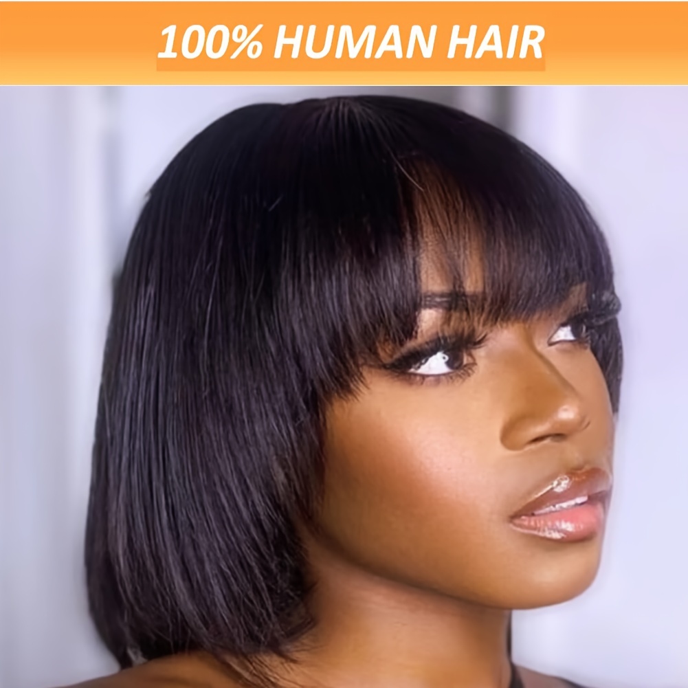 

Saisity Elegant Short Bob Wig With Bangs For Women 8 Inch - Hair - Machine Made Glueless Cap Wig - 150% Density Straight Hair - All- Wig