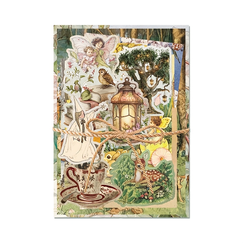TEMU 1 Bag Of Material Pack, Pattern-rich Craft Paper, Vintage-style Journaling Paper Set, Mushroom, , Ocean, Fairy Tale, Plant Background Stickers,