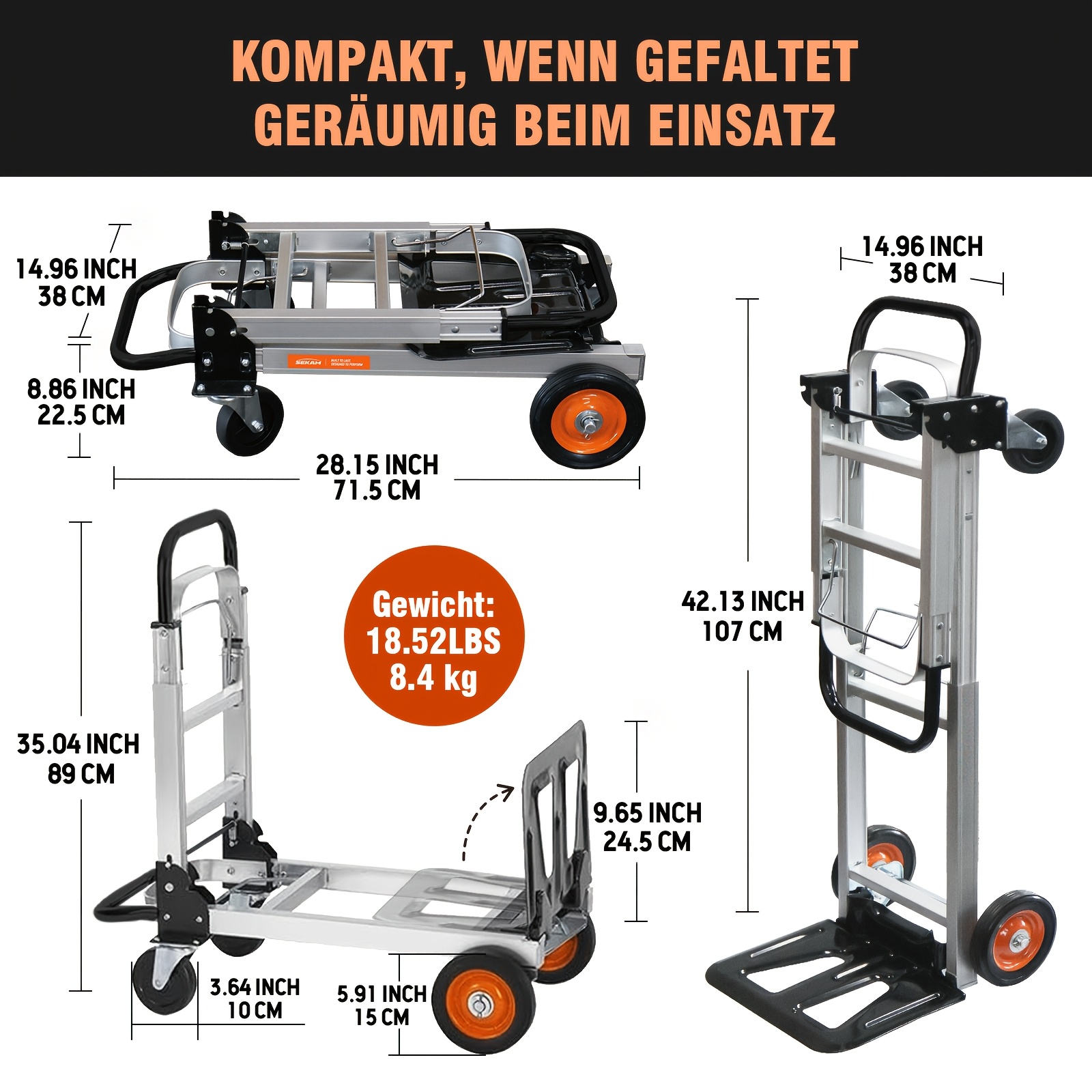 Image of 2-in-1 Convertible Hand Truck, 500 Lbs Heavy Duty Foldable Trolley, Space-saving Design With Swivel Wheels, Ideal For Warehouse, Retail, And Outdoor Transport