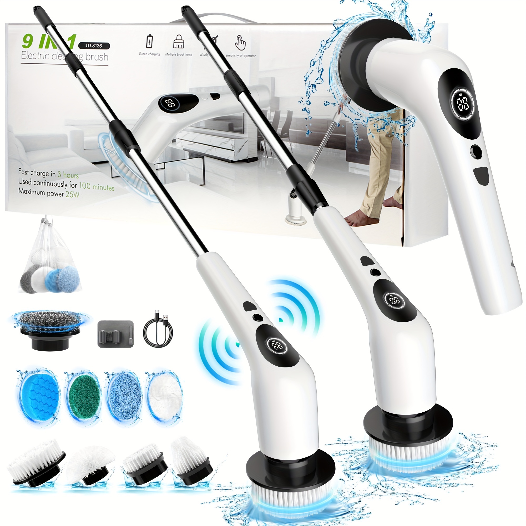 

3 & Led Display, For Cleaning, Cleaning & Detachable, 9 Replaceable For , Tub, , Bathroom