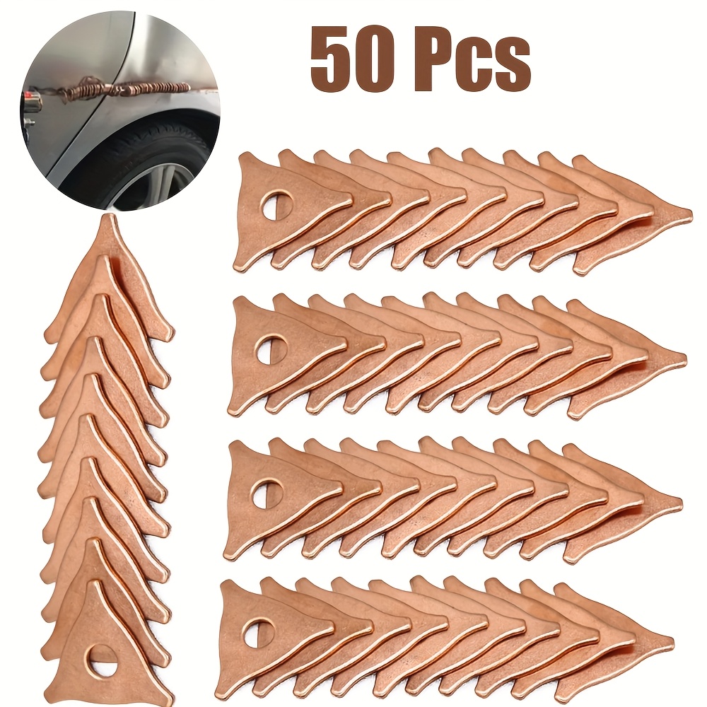 TEMU 50 Dent Puller Triangular Washers, Dent Removal Tools, Multifunctional Copper Plated Washers For Automotive Dent Removal, Automotive Sheet Metal