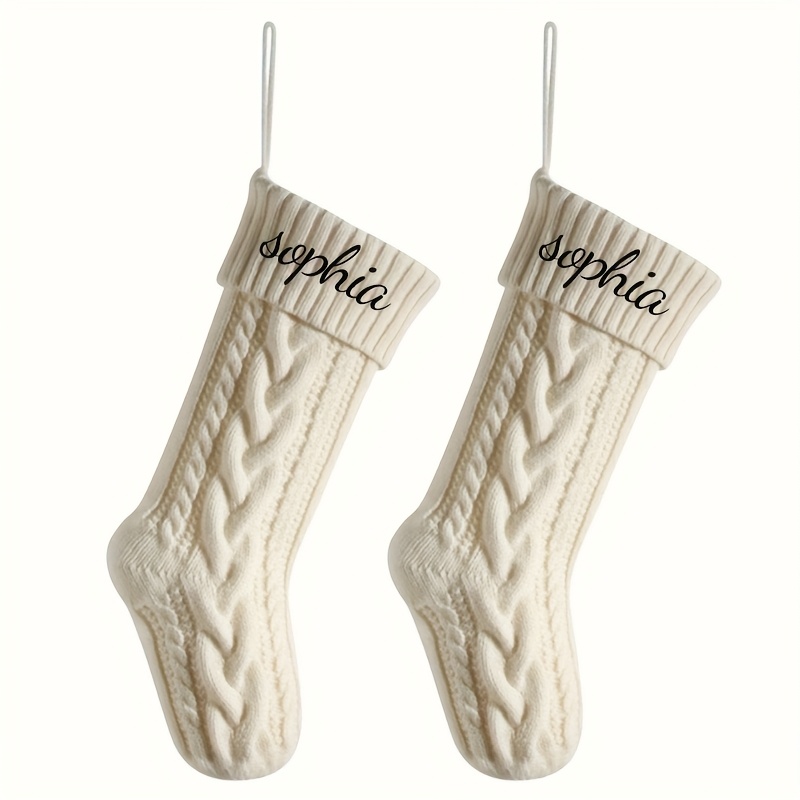 TEMU 2 Embroidered Christmas Stockings Made Of Woven Material With Customizable Names, Perfect For Family Christmas Gatherings. Festive Socks Are A