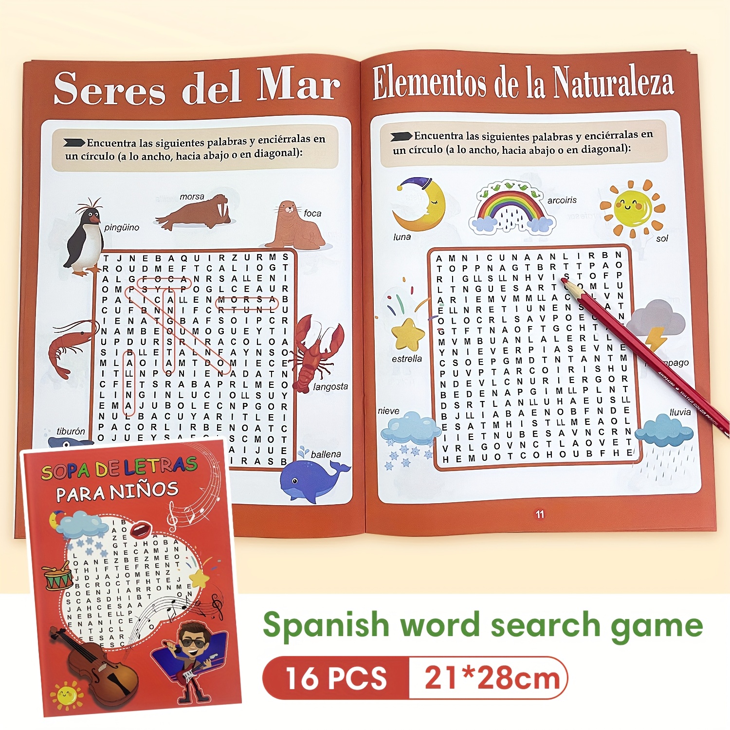 Spanish Vocabulary Word Search Workbook for Kids