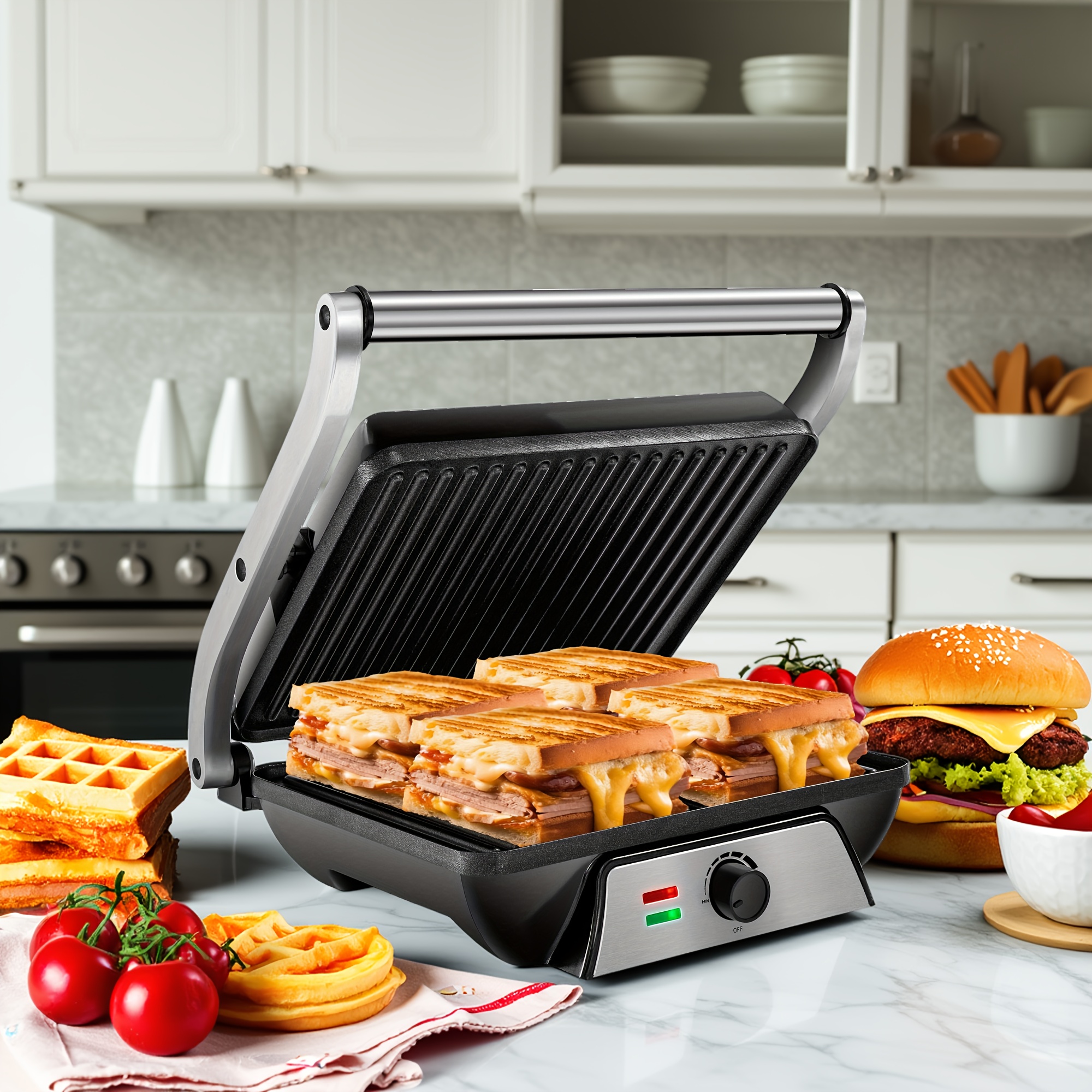 Ultimate 3-in-1 Electric Indoor Grill – Panini Press with Non-Stick Cooking Plates, Opens 180-Degree Gourmet Sandwich Maker, Floating Hinge Fits All Foods, Panini Press Grill with Grease Tray 4 Ultimate 3-in-1 Electric Indoor Grill – Panini Press with Non-Stick Cooking Plates, Opens 180-Degree Gourmet Sandwich Maker, Floating Hinge Fits All Foods, Panini Press Grill with Grease Tray - Image 4