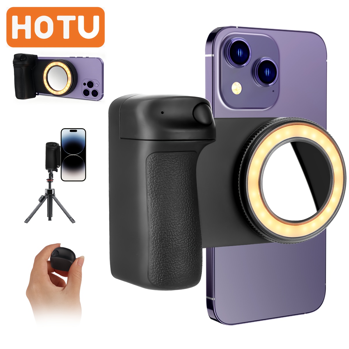 Mobile Phone Camera Handle, Smartphone Camera Holder, Magnetic Detachable Remote Control Shutter, 360° Rotating Magnetic, Self-lighting, Easy To Take Selfies, Live Streaming
