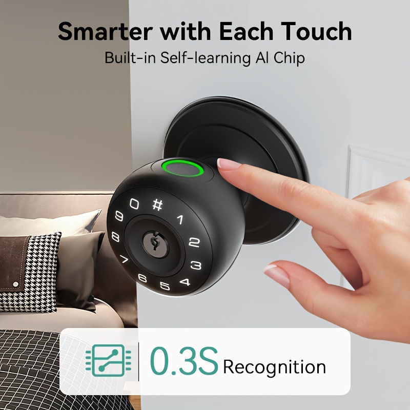 smart door lock handle with voice announcement wireless 4 in 1 keyless entry lock fingerprint keypad temporary codes emergency access   design for homes apartments offices garages   fit door locks for home details 1