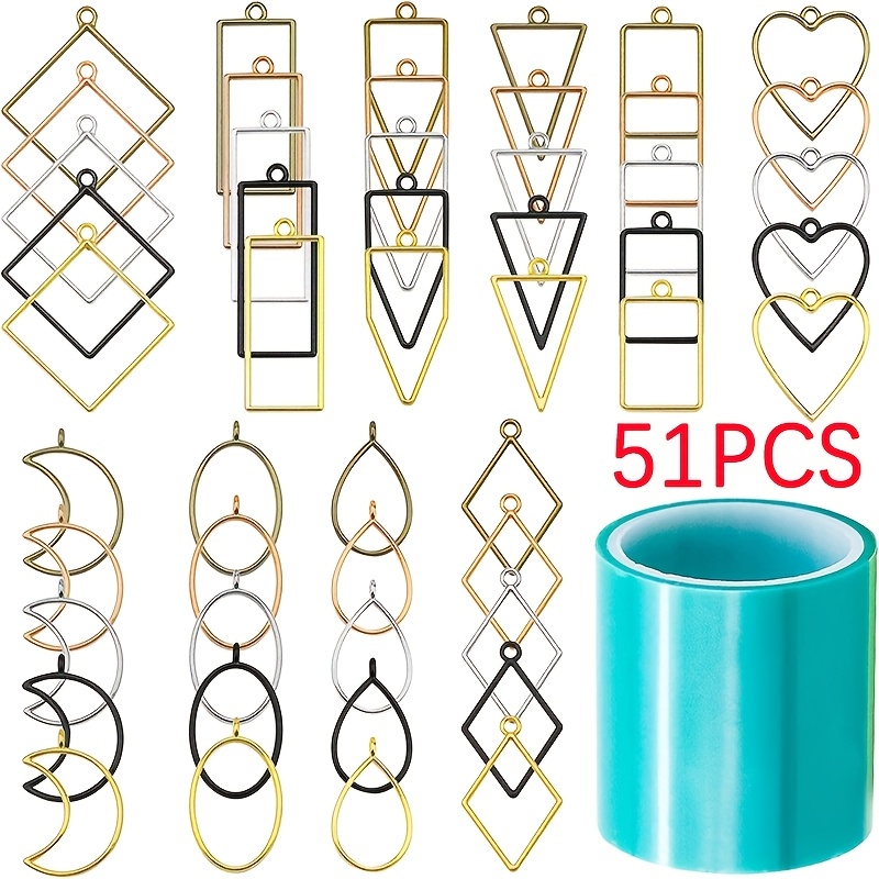E-shop 30 Stk./51 Stk./180 Stk. Hohle Geometrische Rahmen Anhänger UV-Harz DIY Legierungsrahmen Schmuckformen-Set, Halsketten & Ohrringe Bastelset