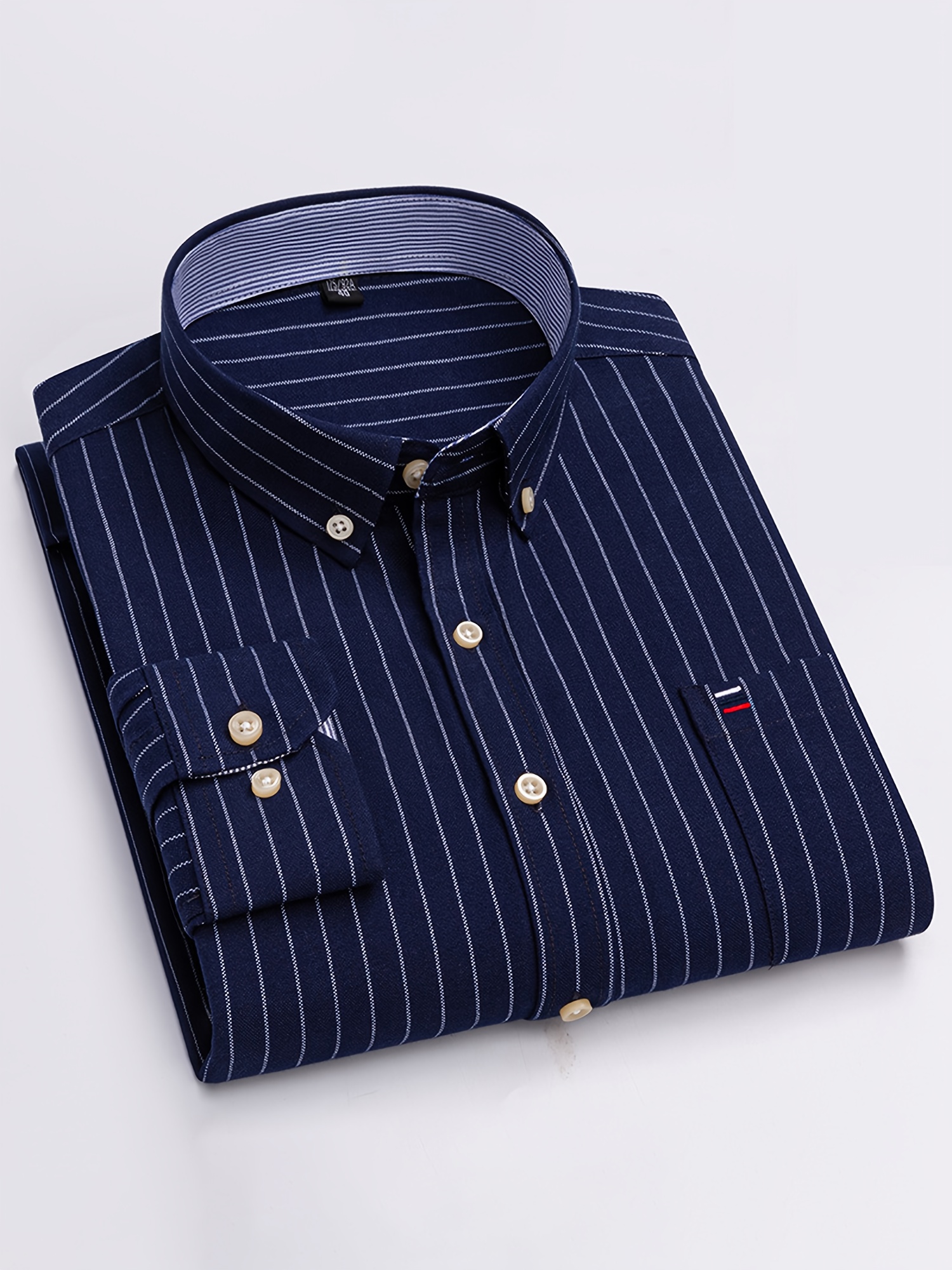 Classic Men'S Striped Oxford Shirt with Long Sleeves And Pockets, Available in Various Colors