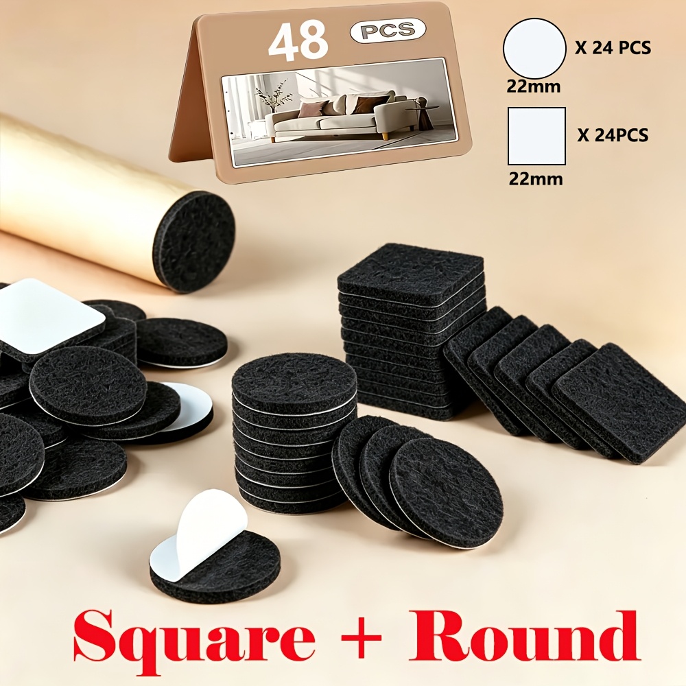 TEMU Felt Furniture Pads - 48pcs, 7/8 Inch (2.2 Cm) - Felt Floor Protectors - Chair Felt Pads - Furniture Foot Pads - Felt Pads For Hardwood Floors -