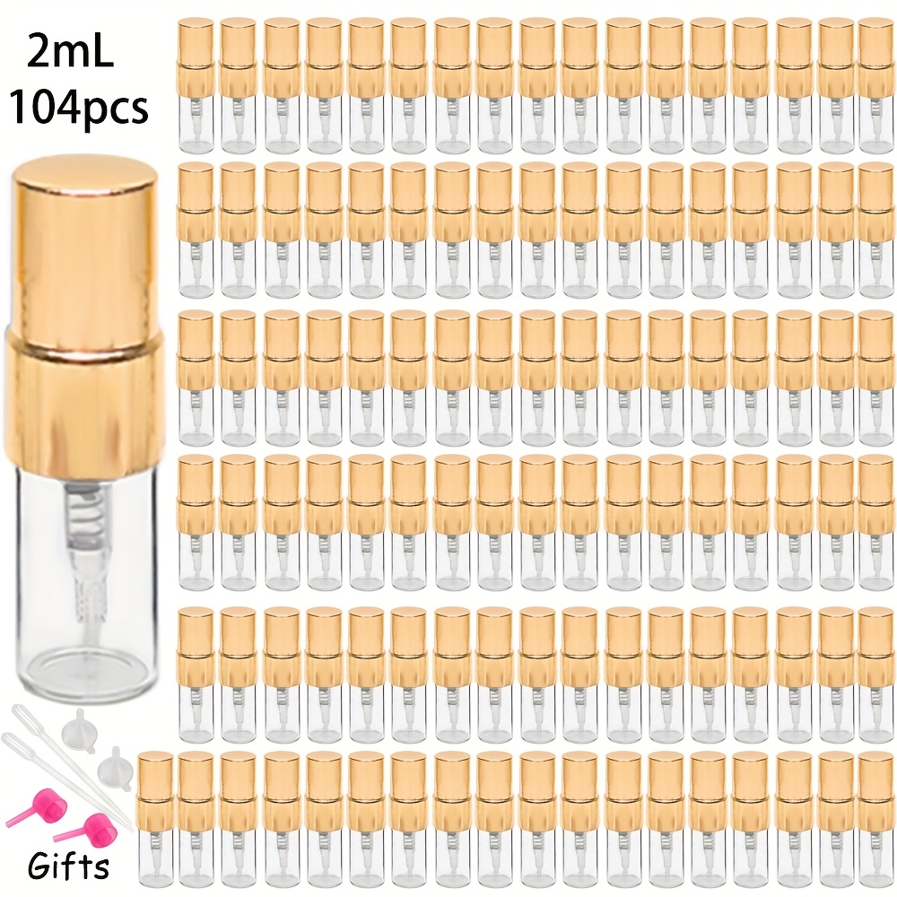 E-shop Großpackung mit 104 Stück, goldene/silberne/schwarze Aluminium-Sprühflaschen, erhältlich in 2 ml/3 ml/5 ml/10 ml, Parfüm-Entleerungsflaschen aus
