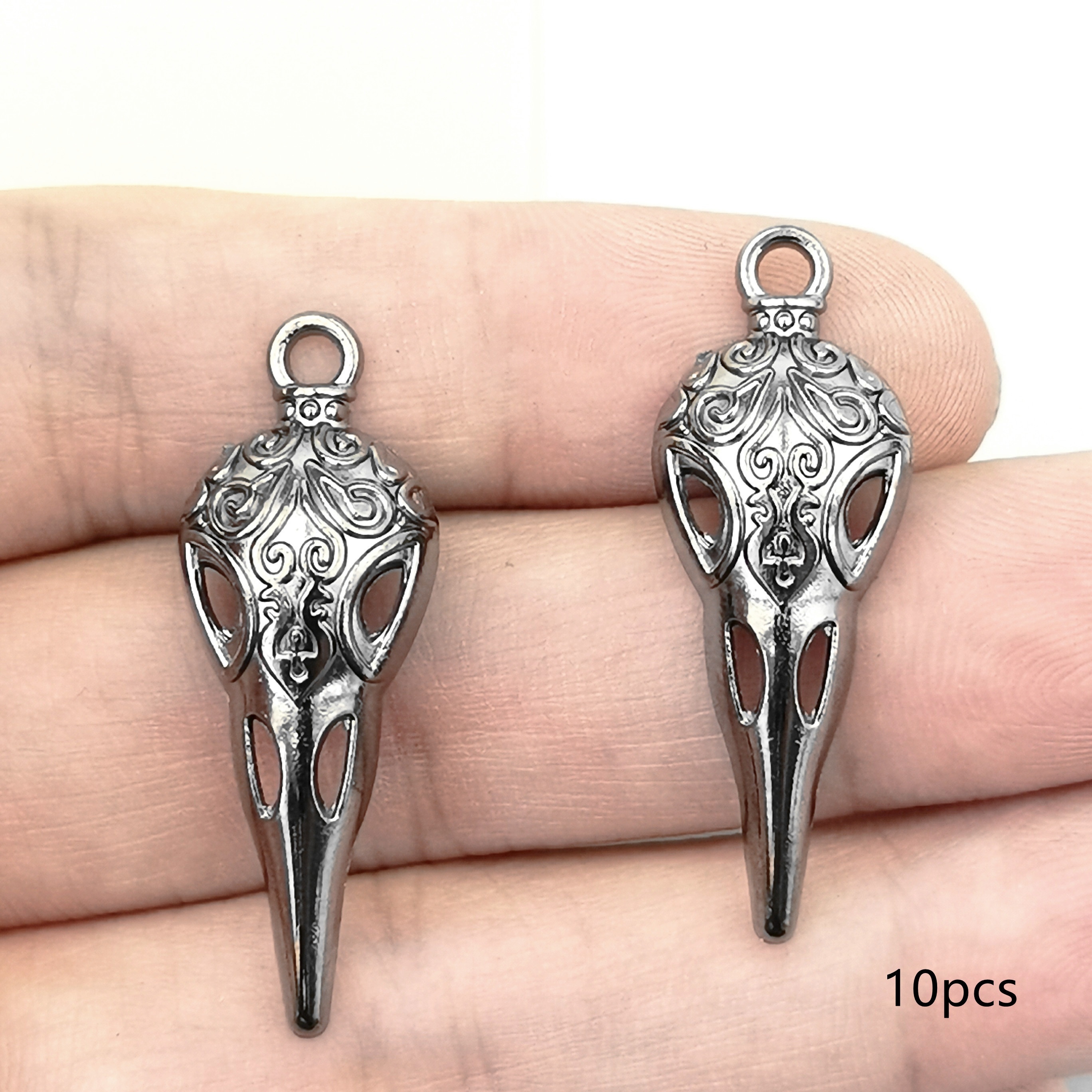 TEMU 10pz Ciondoli Gotici Vintage Uccello 13x35mm - Design Intricato in Metallo Scuro per Creazione Gioielli Fai-da-te, Portachiavi, Accessori Borsa