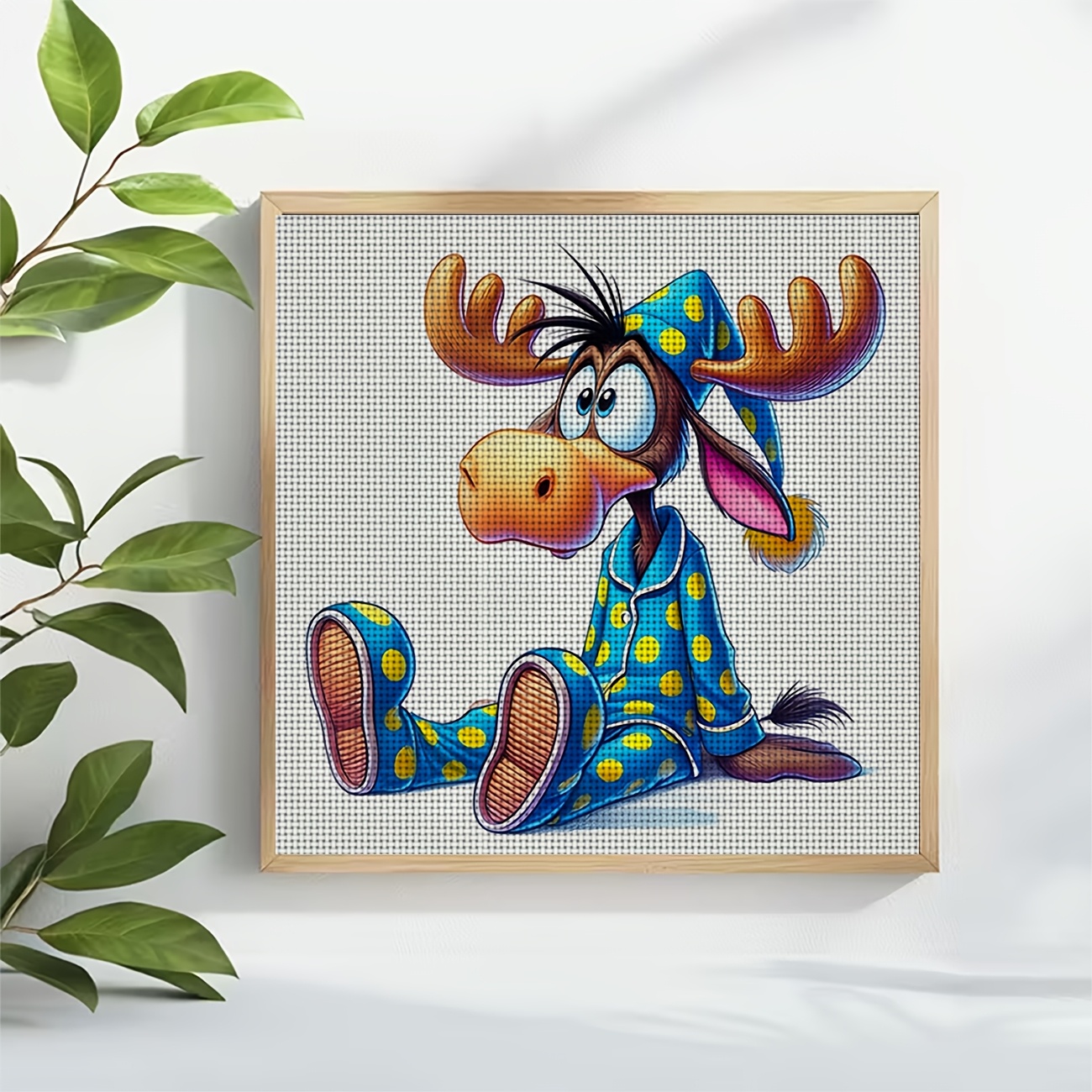 Cross Stitch Printed Kit, Reindeer Pajamas Design, Frameless