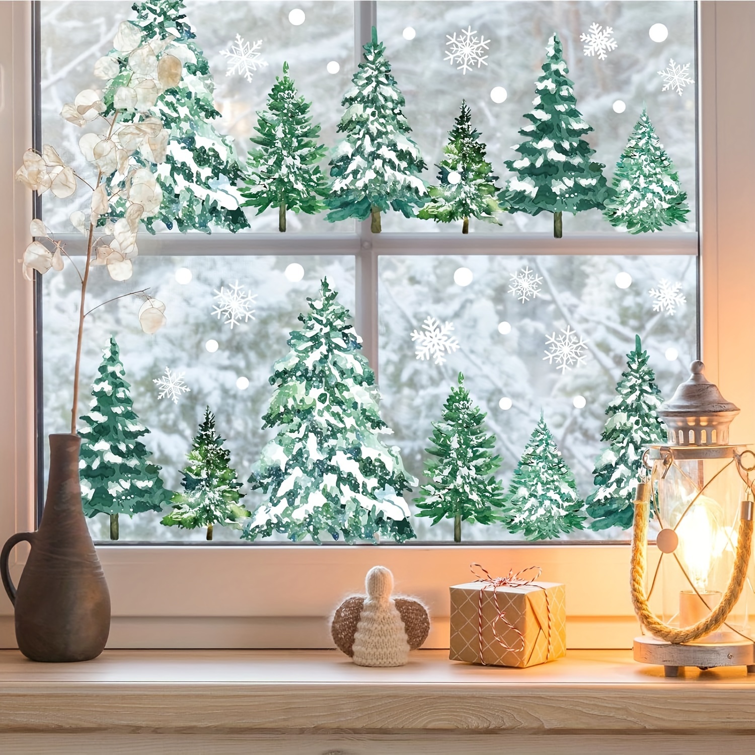 

12 Winter Decoration Window Static Stickers, Christmas Window Stickers, Christmas Tree Decorations