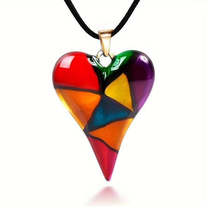 

1pc Stylish Colorful Love Heart Pendant Necklace, Holiday Gift Party Gift For Men