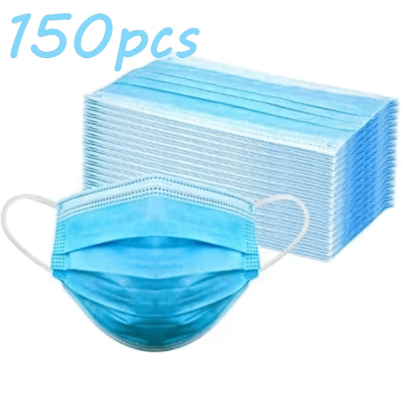 TEMU Disposable 3-ply Masks, Breathable Non- Daily Face Cover With Elastic Ear Loops, Comfortable Lightweight Masks For Outdoor Daily Use, 150pcs