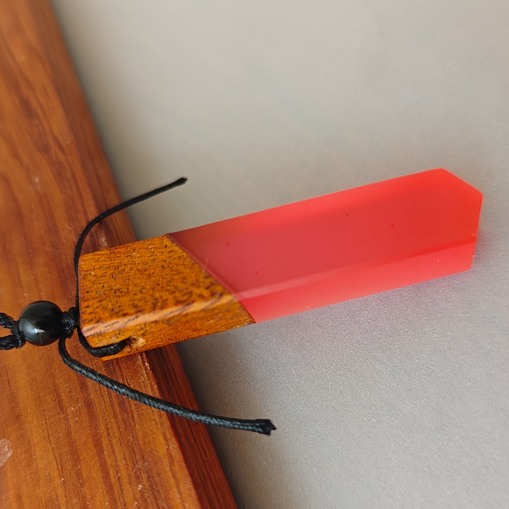Geometric Resin Wood Pendant Necklace, Unisex Design