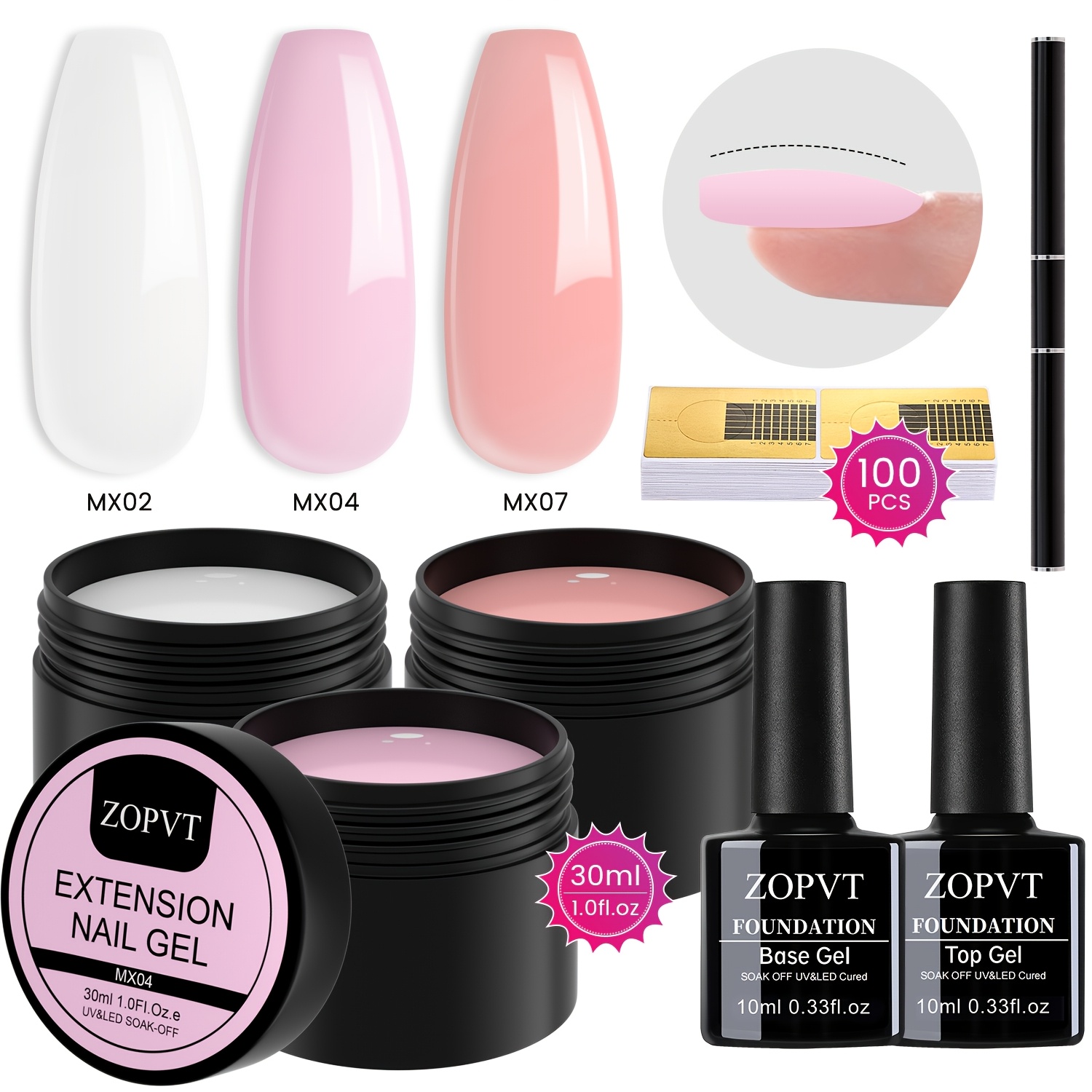 Image of 30 Ml *3 Gel Nail Kit In Colors For Nail Art, Perfect As A Gift. Includes Transparent Nude Pink Hard Gel For Nail Extensions, Sculpting Gel, Base Coat, Nail Shapes, And Nail Pens